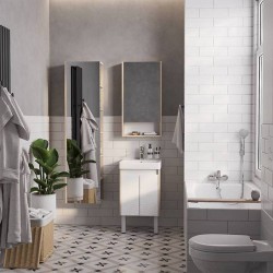 Тумба с раковиной Aquaton Сканди Doors 45 белый глянец, дуб верона